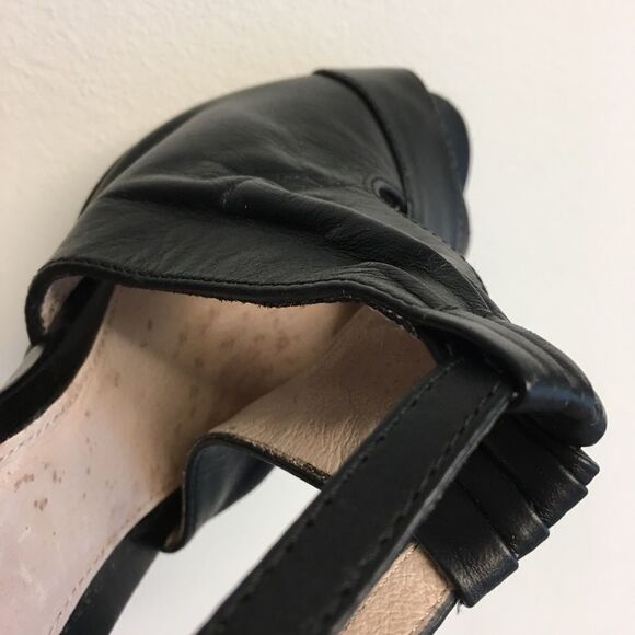 Rmk Black Leather Sandal Shoe Cone Heel Peep Toe 9 - Picture 10 of 15